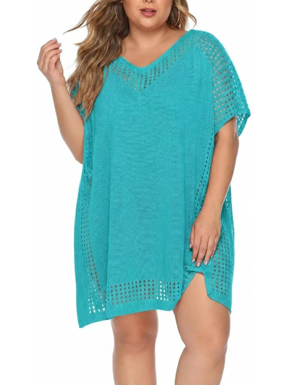 Women's Sapphire Blue One Size Polyester Crochet Summer Swimsuit Coverup Dress